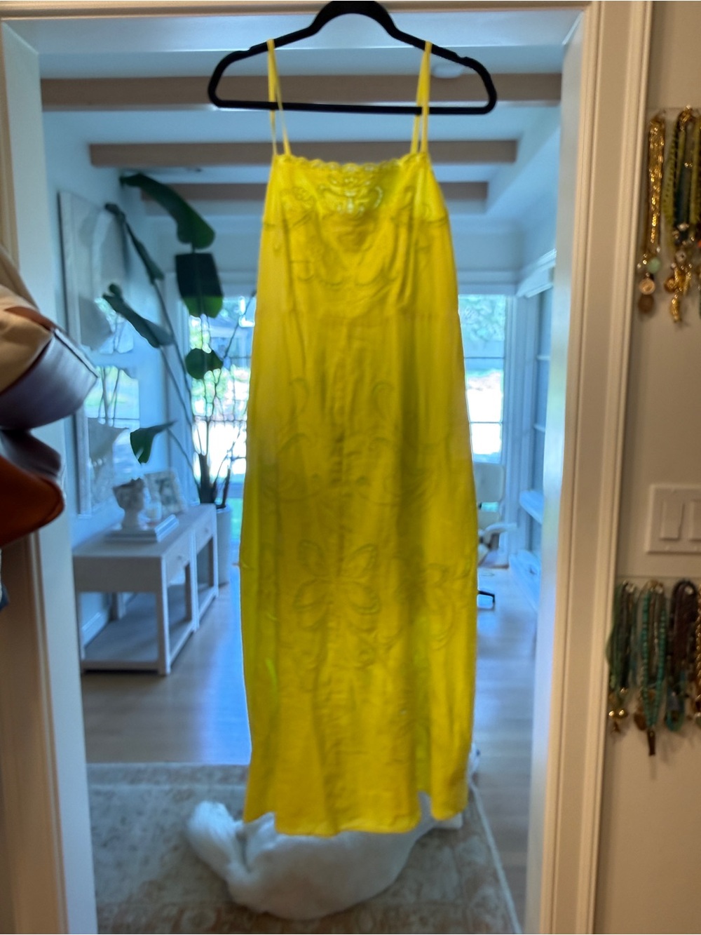 GAP Lime Green Embroidered Slip Maxi Dress